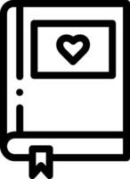 A black and white outline of a book with a heart vector