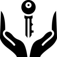 A black and white image of a key in the hands of two hands vector