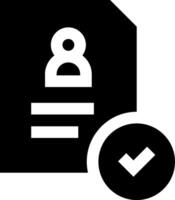 A black and white icon with a check mark and a document vector
