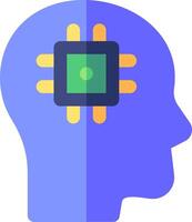 A flat icon of a brain with a computer chip inside vector
