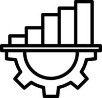 A black and white icon of a gear wheel with a bar graph vector