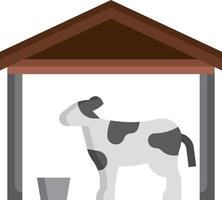 A cow is standing under a shelter with a bucket vector