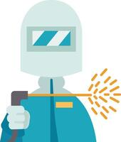 A person wearing a welding helmet and holding a torch vector