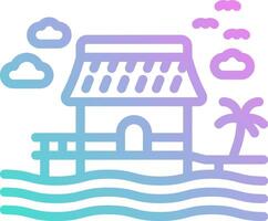A house on the beach with palm trees and clouds vector