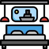 A bed with a lamp and a mirror vector