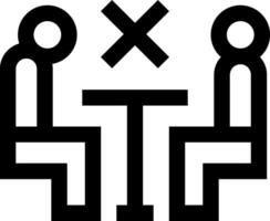 Two people sitting at a table with a cross vector