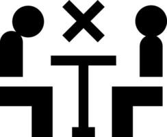 Two people sitting at a table with a cross vector