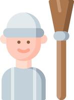 A man with a broom and a hat vector