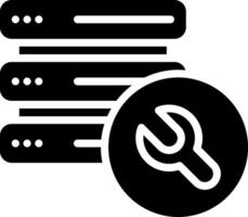 A black and white icon of a wrench and a server vector