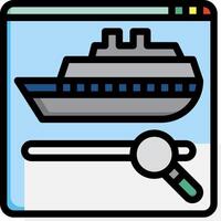 A cruise ship icon with a magnifying glass vector