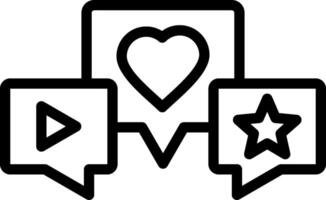 A black and white icon of a heart, star and a play button vector