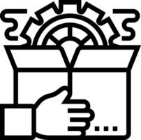 A hand holding a box with gears inside vector
