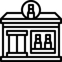 A black and white illustration of a store with bottles on the shelves vector