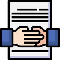 Handshake icon with two hands holding a document vector
