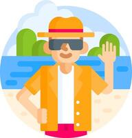 A man in a hat and sunglasses on the beach vector
