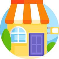 A small shop with a sign on it vector
