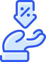 A hand holding a box with a down arrow vector