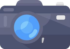 A camera icon with a blue lens vector