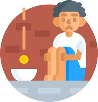 A man sitting on the floor with a bowl of food vector