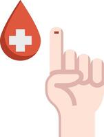 A hand holding a blood drop and a finger pointing to it vector