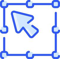 A blue arrow pointing to a square frame vector