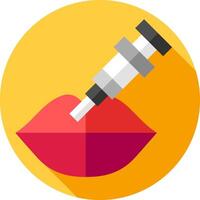 A syringe is being injected into a woman's lips vector