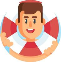 A cartoon man holding a life preserver vector