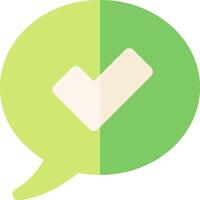 A green speech bubble with a tick mark vector