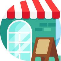 A small store with a sign and a door vector