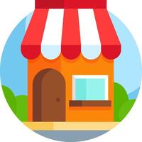 A small shop with a red awning vector