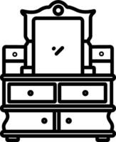 A black and white drawing of a dresser vector