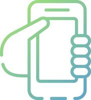 A hand holding a phone with a green and blue outline vector