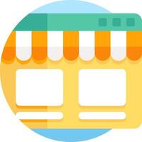 A shop with a yellow and blue awning vector