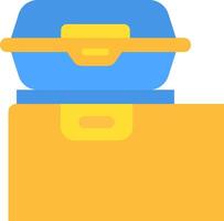 A yellow and blue suitcase with a lid vector
