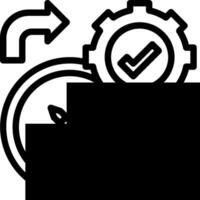 A black and white icon of a clock and a gear vector