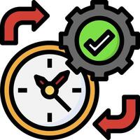 A clock with a green tick and red arrows vector