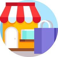 A shopping bag and a store front vector