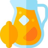 A pitcher of orange juice and a slice of lemon vector