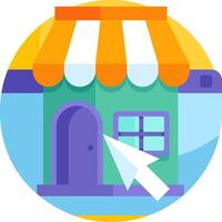 A shop with a sign and an arrow pointing to it vector