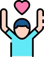 A man with his hands up in the air holding a heart vector