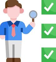 A man with a magnifying glass and check marks vector