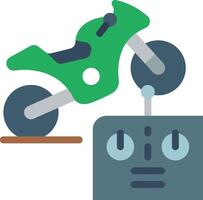 A green motorcycle is on top of a small robot vector