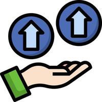 A hand holding a green arrow and a blue arrow vector