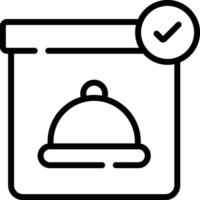 A black and white icon of a food container with a check mark vector