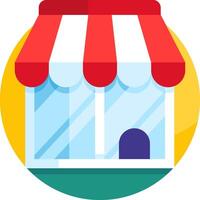 A shop with a red and white awning vector