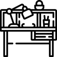 A black and white line drawing of a desk vector