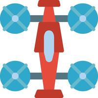 A red and blue plane with four wheels vector