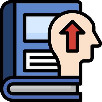 A book with an arrow pointing up and a head with a book vector