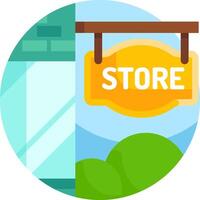 A store sign is hanging from a building vector