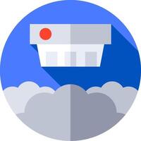 A flat icon of a cloud with a red dot on it vector